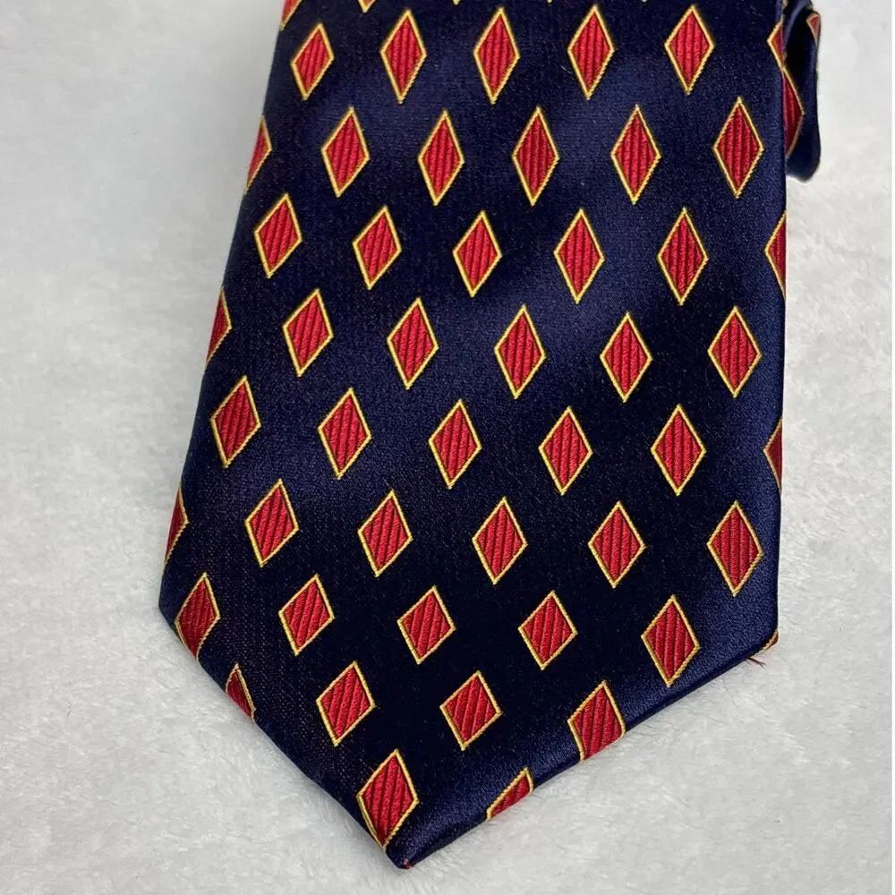 Henry Jacobson Men's Neck Tie‎ Blue Red Yellow Geometric 100% Silk Corpcore